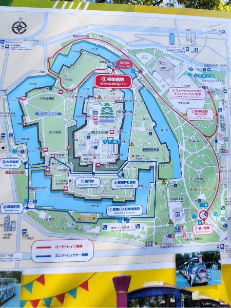 大阪城公園のロードトレインの運行マップ